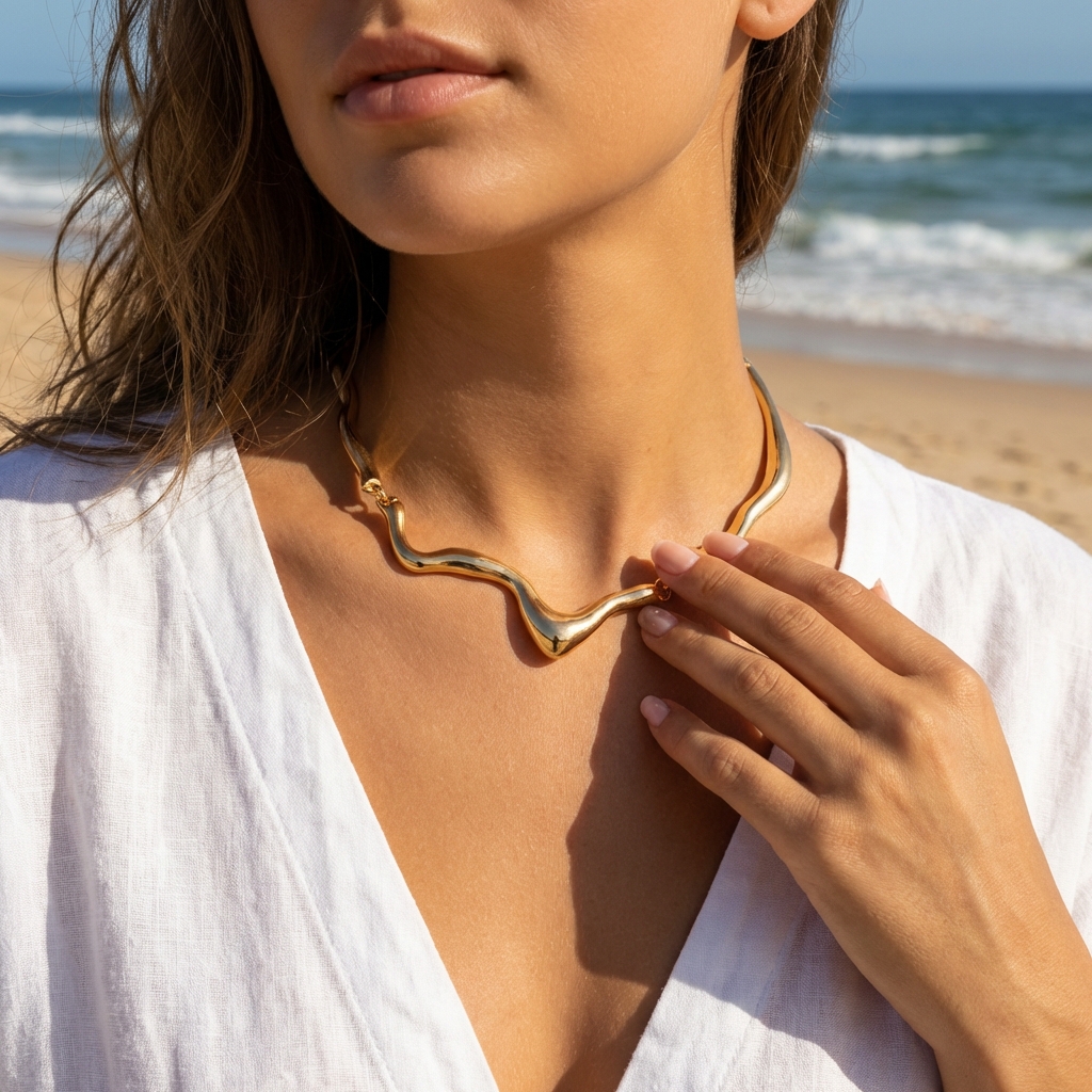 Vintage Fashion Looks - Vintage Abstract Liquid Metal Choker Luxury
