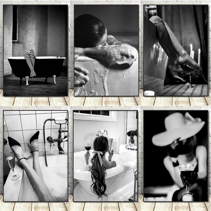 Vintage Vogue Fashion Poster - Black and White Woman Bathroom Canvas