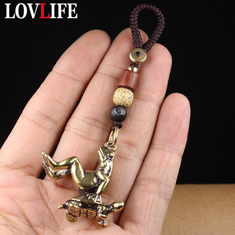 Vintage Fashion Ornaments - Copper Turtle Carrying Frog Keychain Pendants