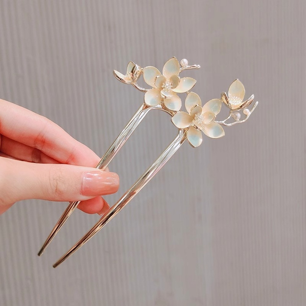 1pc U Shaped Flower Hair Stick - Vintage Fashion Accessories 评论和价格