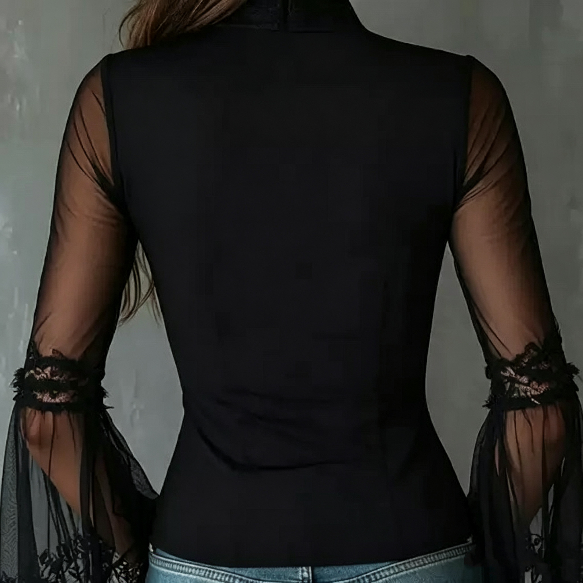 Ladies Black round Neck Long S - Vintage Fashion For Women 评论和价格