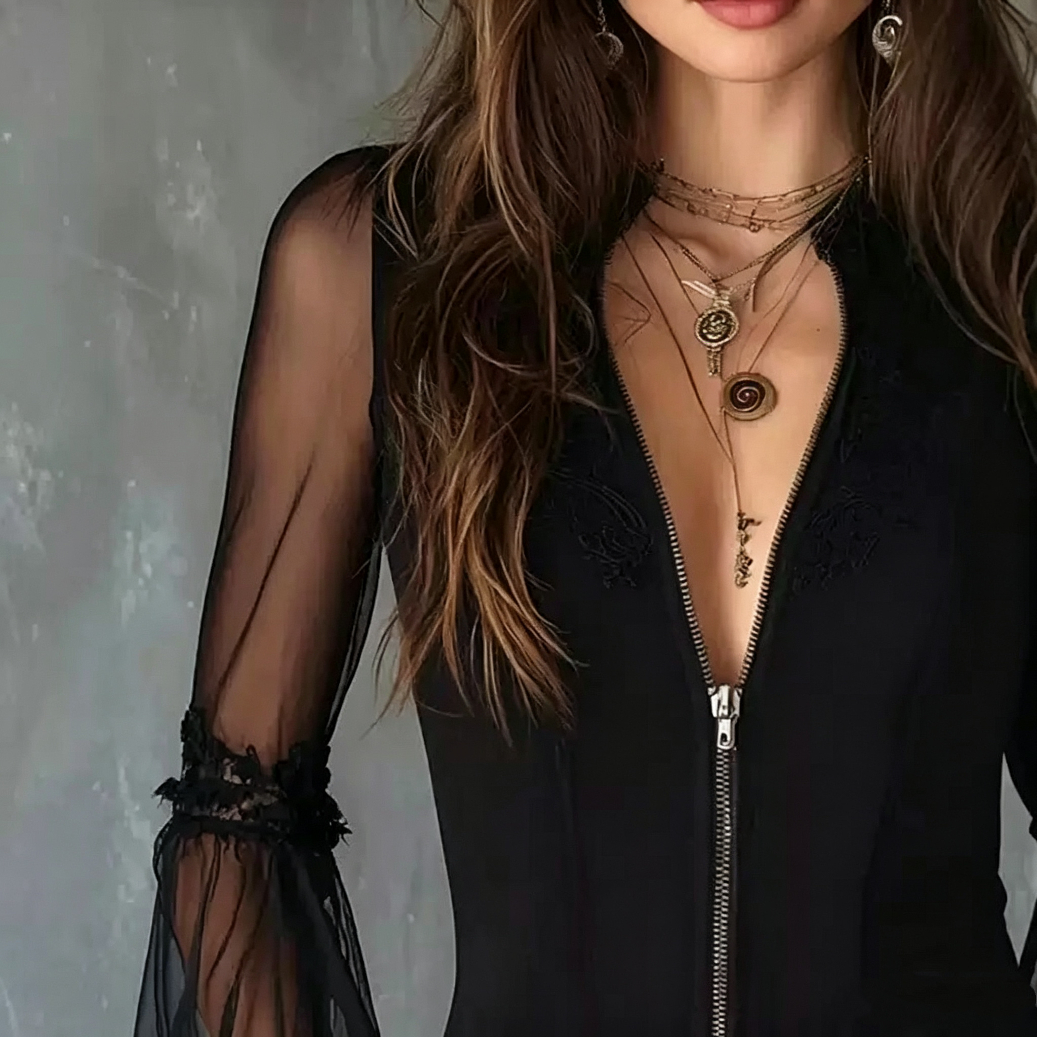 Ladies Black round Neck Long S - Vintage Fashion For Women 评论和价格