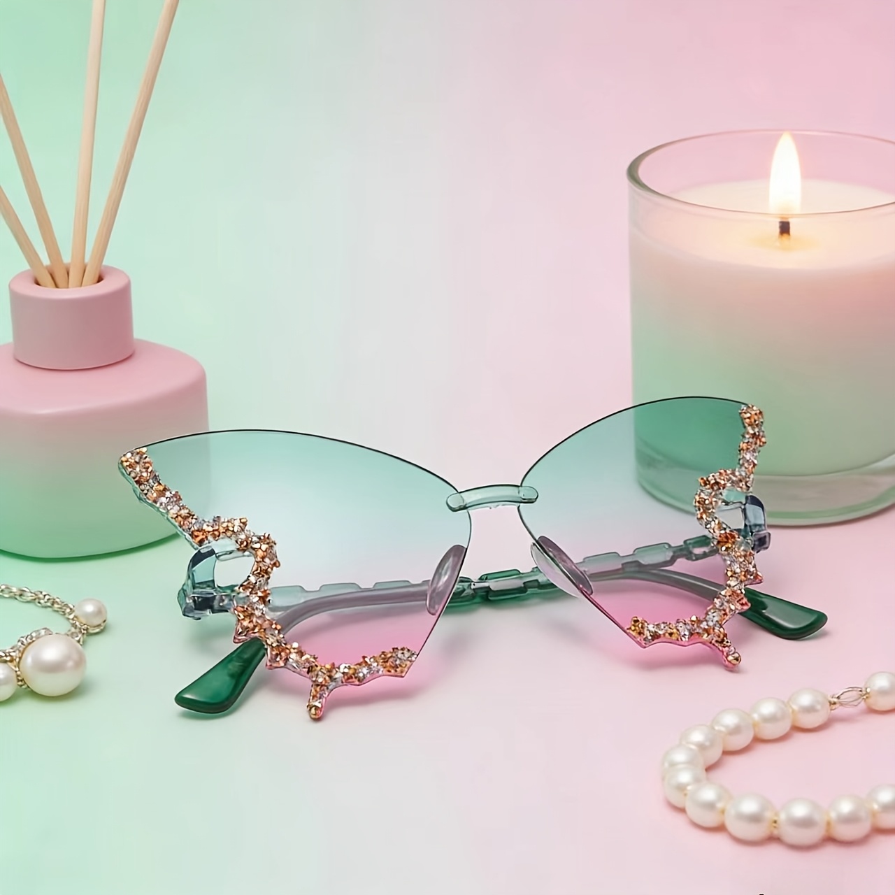 Butterfly glasses, crystal inl - Vintage Fashion Accessories 评论和价格