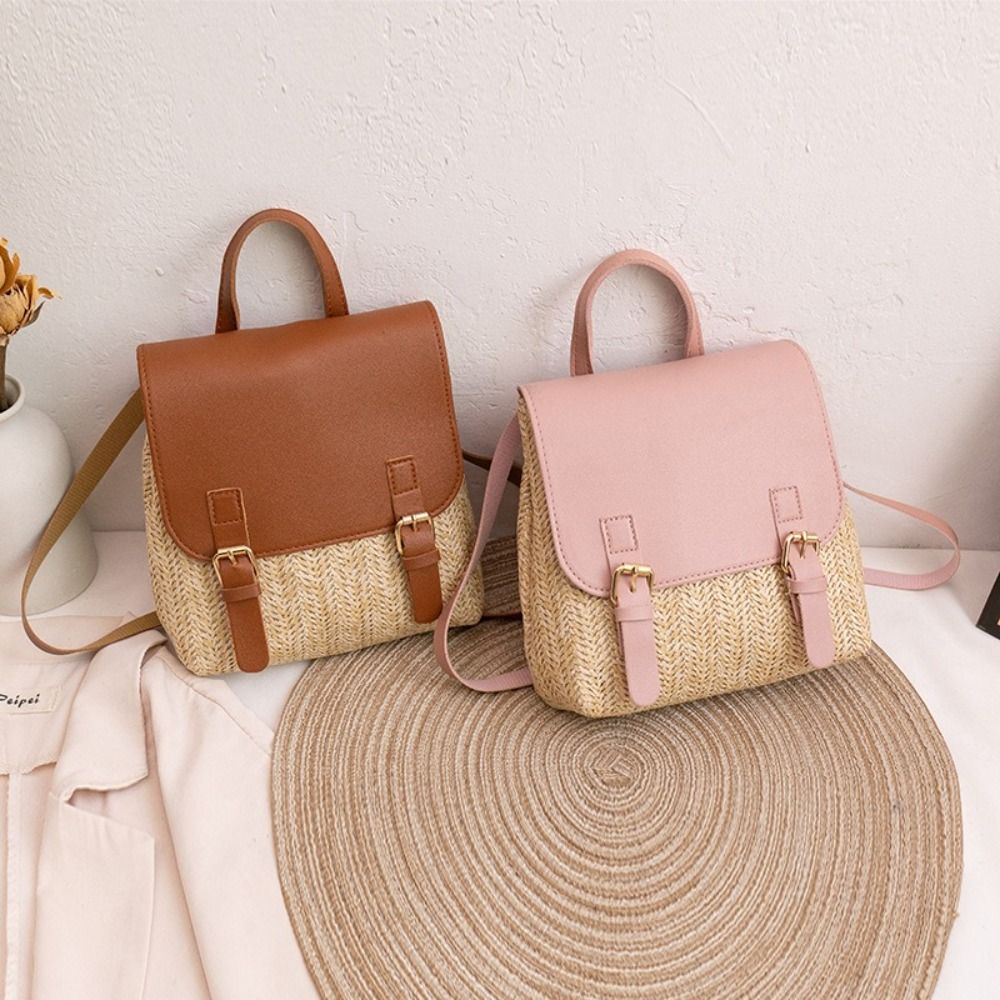 Fashion PU Leather Straw Backp - Vintage Fashion Looks 评论和价格