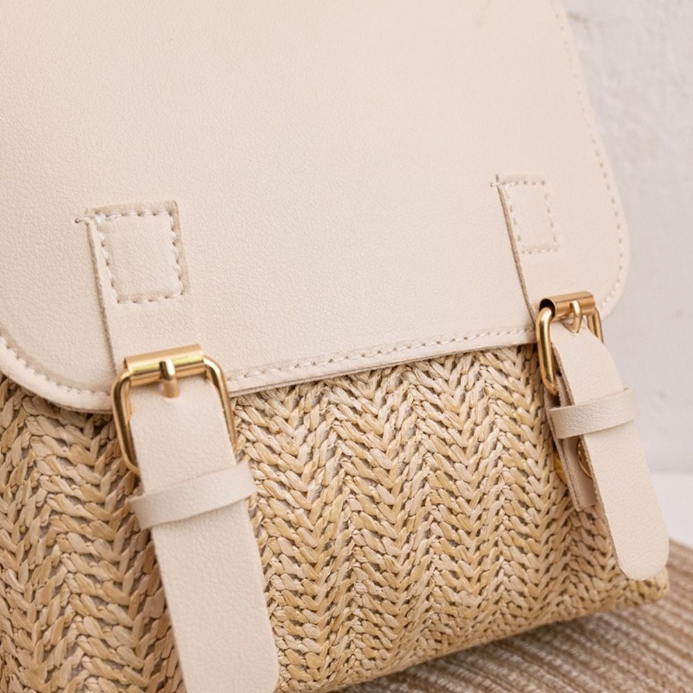 Fashion PU Leather Straw Backp - Vintage Fashion Looks 评论和价格