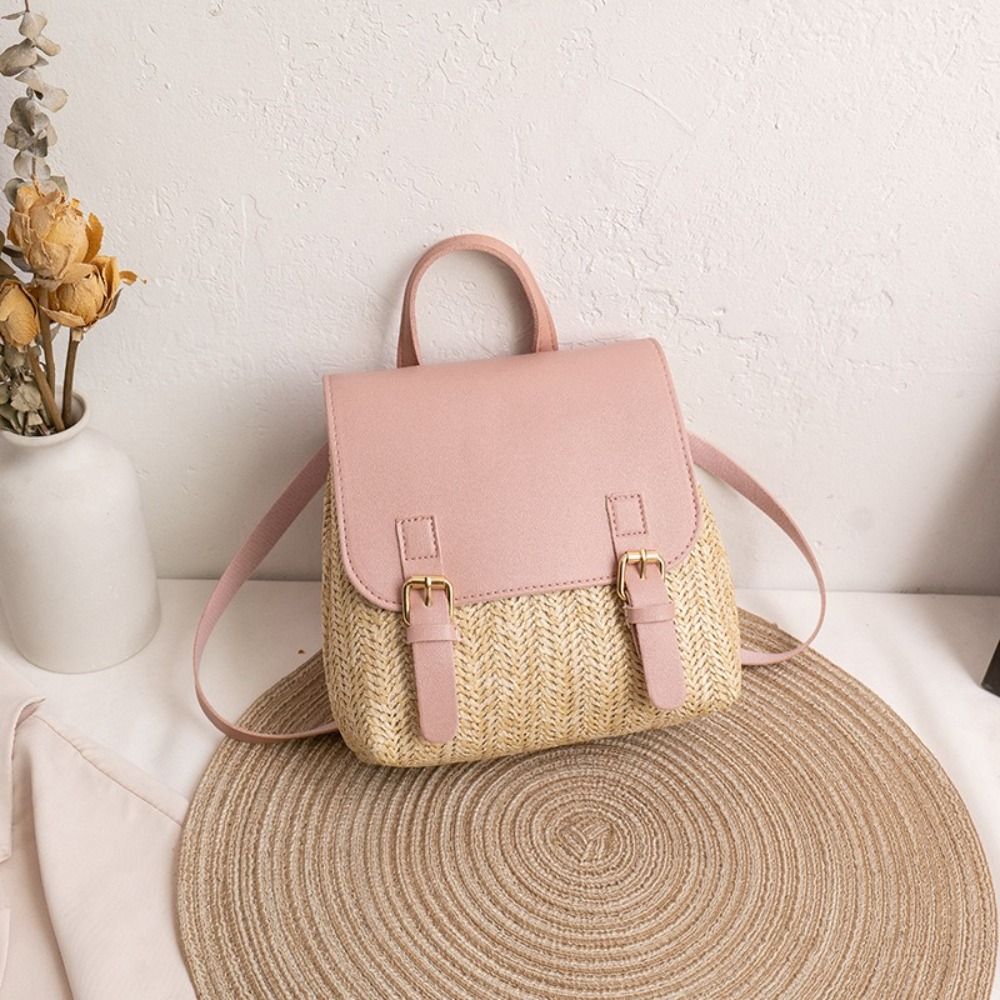 Fashion PU Leather Straw Backp - Vintage Fashion Looks 评论和价格